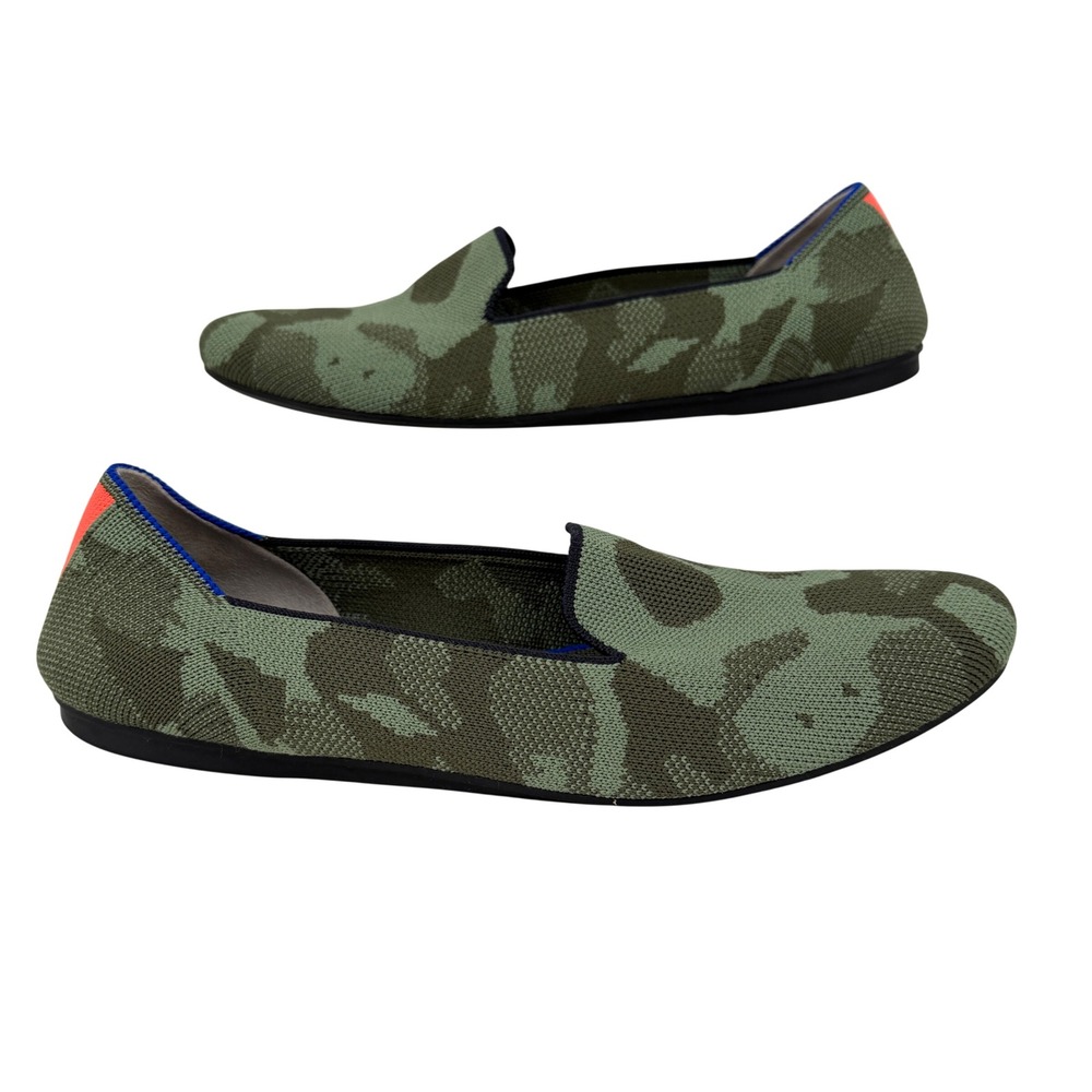 Rothys The Loafer Shoes Size 8.5 Green Olive Camo Knit Flats Washable